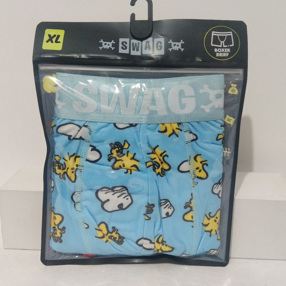 Peanuts Boxer Brief Mens Blue SWAG Snoopy Woodstock Novelty NWT